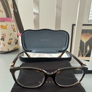 Gucci Women's Tortoiseshell Acetate Glasses with Gold Accents